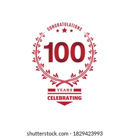 100 year anniversary logotype with red color on white background for celebration event