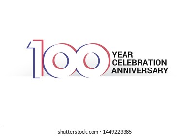 100 year anniversary, minimalist logo years, jubilee, greeting card. invitation. Sign Blue & Red Colors vector illustration on White background - Vector