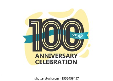 100 year anniversary, minimalist logo. 100 year jubilee, greeting card. Birthday invitation. year sign. Blue Ribbon space vector illustration on white background - Vector