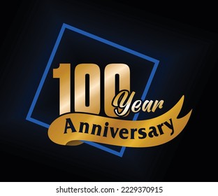 100 Year Anniversary ordinal number Counting vector art illustration in stunning font on gold color on black background