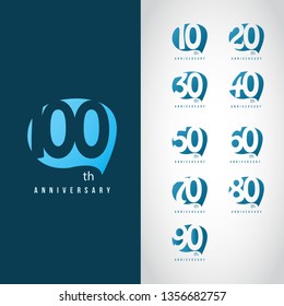 100 Year Anniversary Set 10 20 30 40 50 60 70 80 90 Vector Template Design Illustration