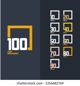 100 Year Anniversary Set 10 20 30 40 50 60 70 80 90 Vector Template Design Illustration