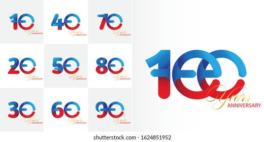 100 Year Anniversary Set 10 20 30 40 50 60 70 80 90 Vector Template Design Illustration