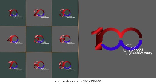 100 Year Anniversary Set 10 20 30 40 50 60 70 80 90 Vector Template Design Illustration