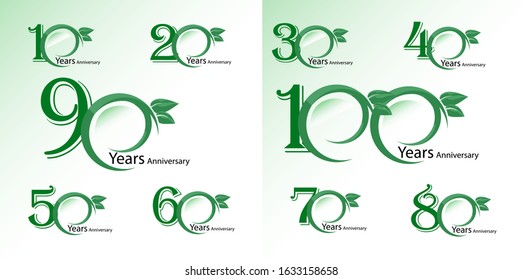 100 Year Anniversary Set 10 20 30 40 50 60 70 80 90 Vector Template Design Illustration