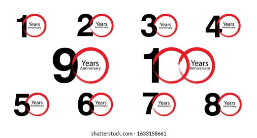 100 Year Anniversary Set 10 20 30 40 50 60 70 80 90 Vector Template Design Illustration