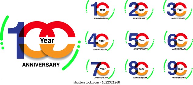 100 Year Anniversary Set 10 20 30 40 50 60 70 80 90 Vector Template Design Illustration