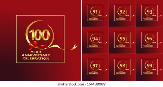 100 Year Anniversary Set 91 92 93 94 95 96 97 98 99 Vector Template Design Illustration