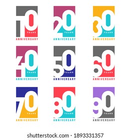 100 Year Anniversary Square Set 10 20 30 40 50 60 70 80 90 Vector Template Design Illustration