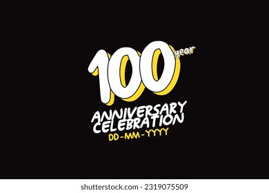 100 year, 100 year anniversary with white character with yellow shadow on black background-vector