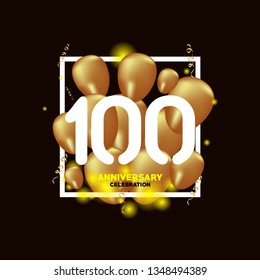 100 Year Anniversary White Gold Balloon Vector Template Design Illustration