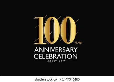 100 year minimalist logo years, jubilee, greeting card. Birthday invitation. Sign Gold space vector illustration on black background - Vector
