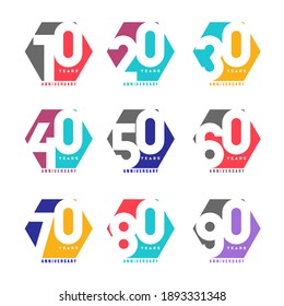 100 Year Pentagon Anniversary Set 10 20 30 40 50 60 70 80 90 Vector Template Design Illustration