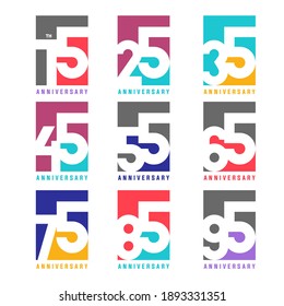 100 Year Square Anniversary Set 15 25 35 45 55 65 75 85 95 Vector Template Design Illustration