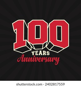 100 years 3d stye typography illustration on black background. 100 years logo template for business company birthday celebration. One hundred number sign. 100th year jubilee.