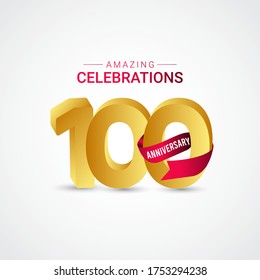 100 Years Anniversary Amazing Celebration Gold Vector Template Design Illustration