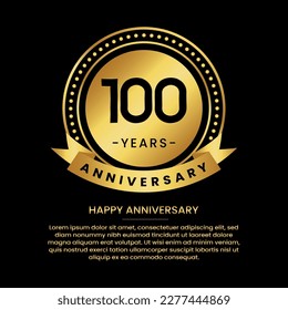 100 years anniversary banner with luxurious golden circles and halftone on a black background and replaceable text speech