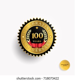 100 Years anniversary Black and Gold badge logo. Vector illustration eps.10