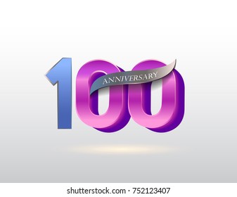100 years anniversary blue and pink logotype with ribbon isolated on white background, vector design for greeting card and invitation card.