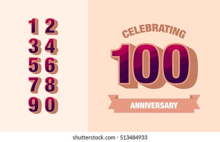 100 Years Anniversary Card or Banner Design using Retro Style, Vector Illustration  with Set of Numbers