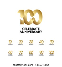 100 Years Anniversary Celebrate Set Gold Vector Template Design Illustration