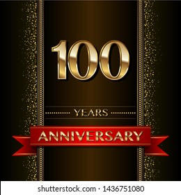 100 years Anniversary Celebrating golden text and confetti on black background. Vector template.