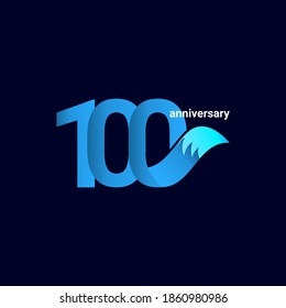 100 Years Anniversary Celebration Blue Fox Model Vector Template Design Illustration