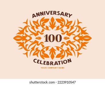 100 years anniversary celebration card with floral ornament in vintage style. Vector illustration
