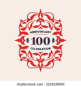 100 years anniversary celebration card with floral ornament in vintage style. Vector illustration