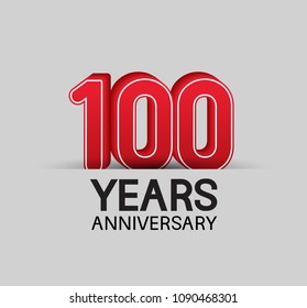 100 years anniversary celebration company design red big number isolated on white background 