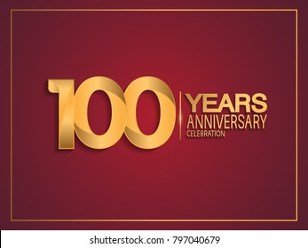100 years anniversary celebration design with golden color isolated on red background for celebration event