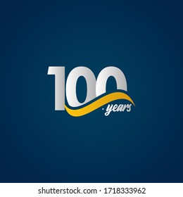 100 Years Anniversary Celebration Elegant White Yellow Blue Logo Vector Template Design Illustration