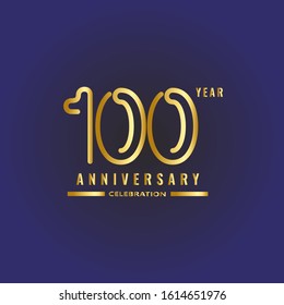 100 years anniversary celebration emblem. anniversary elegance golden logo on dark blue background, vector illustration template design for celebration greeting and invitation card