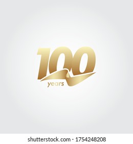 100 Years Anniversary Celebration Gold Ribbon Vector Template Design Illustration