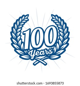 100 years anniversary celebration with laurel wreath. 100th anniversary logo. Vector and illustration.