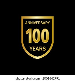 100 years anniversary celebration. Anniversary logo elegance golden color isolated on black background, vector design for celebration, invitation card, and greeting card