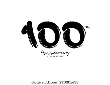 100 Years Anniversary Celebration logo black paintbrush vector, 100 number logo design, 100th Birthday Logo, happy Anniversary, Vector Anniversary For Celebration, poster, Invitation Card