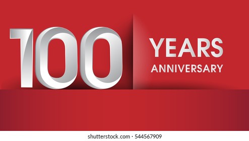 100 Years Anniversary celebration logo, flat design isolated on red background, vector elements for banner, invitation card and birthday party.