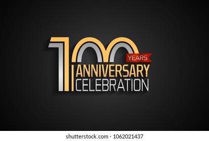 100 years anniversary celebration logotype. anniversary logo with golden and silver color and red ribbon isolated on black background, vector design for celebration, invitation card, and greeting card