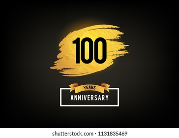 100 years anniversary celebration logotype with shiny golden brush, isolated on black background for use special celebration event