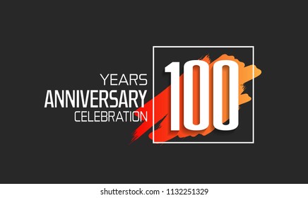 100 years anniversary celebration logotype with orange brush and square isolated on black background for use special celebration event