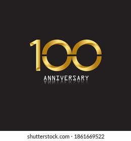 100 years anniversary celebration logotype. 100th anniversary logo with confetti golden colored isolated on black background, vector design for greeting card and invitation card