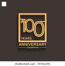 100 years anniversary celebration logotype style linked line in the square with golden color. vector illustration isolated on dark background