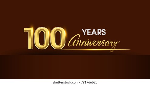 100 years anniversary celebration logotype. anniversary logo with golden color and gold confetti isolated on dark background, vector design for celebration, invitation card, and greeting card