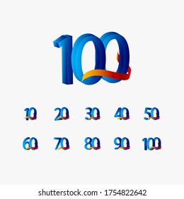 100 Years Anniversary Celebration Number Blue Vector Template Design Illustration
