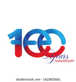 100 Years Anniversary Celebration Red and Blue Vector Template Design Illustration