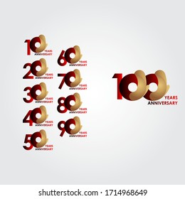 100 Years Anniversary Celebration Red Gold Vector Template Design Illustration