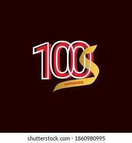 100 Years Anniversary Celebration Red Gold Ribbon Vector Template Design Illustration