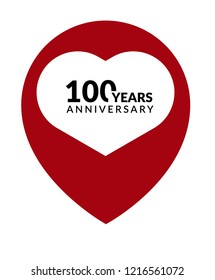 100 years anniversary celebration simple emblem, label, badge, logo and map pin