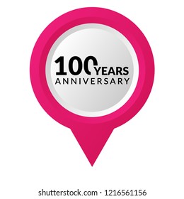 100 years anniversary celebration simple emblem, label, badge, logo and map pin